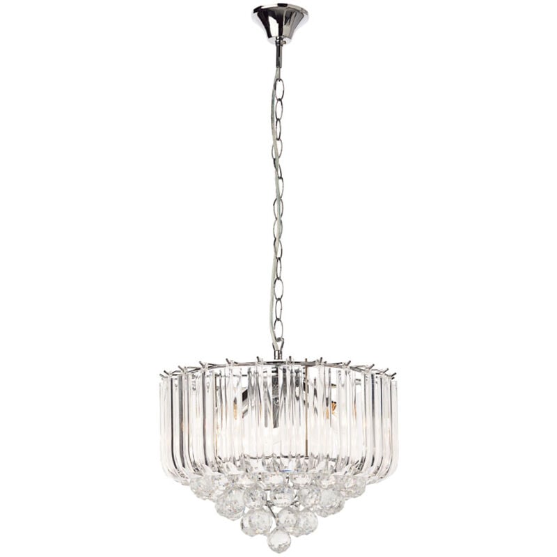 foto del prodotto globo lampadario a sospensione in cristallo lampada a sospensione a luce di cristallo lustro trasparente, metallo cromato, 4x prese e14, dxh 35x90