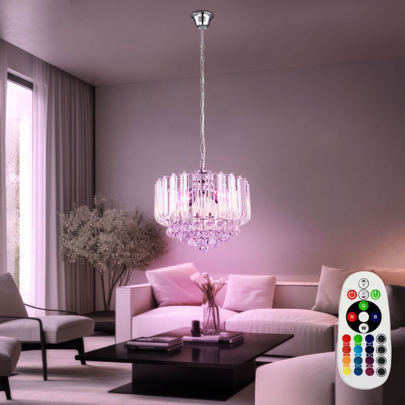 foto del prodotto globo lampadario a sospensione in cristallo lampada a sospensione in cristallo con telecomando dimmerabile, cromato, 4x 4,8w 470lm bianco caldo,
