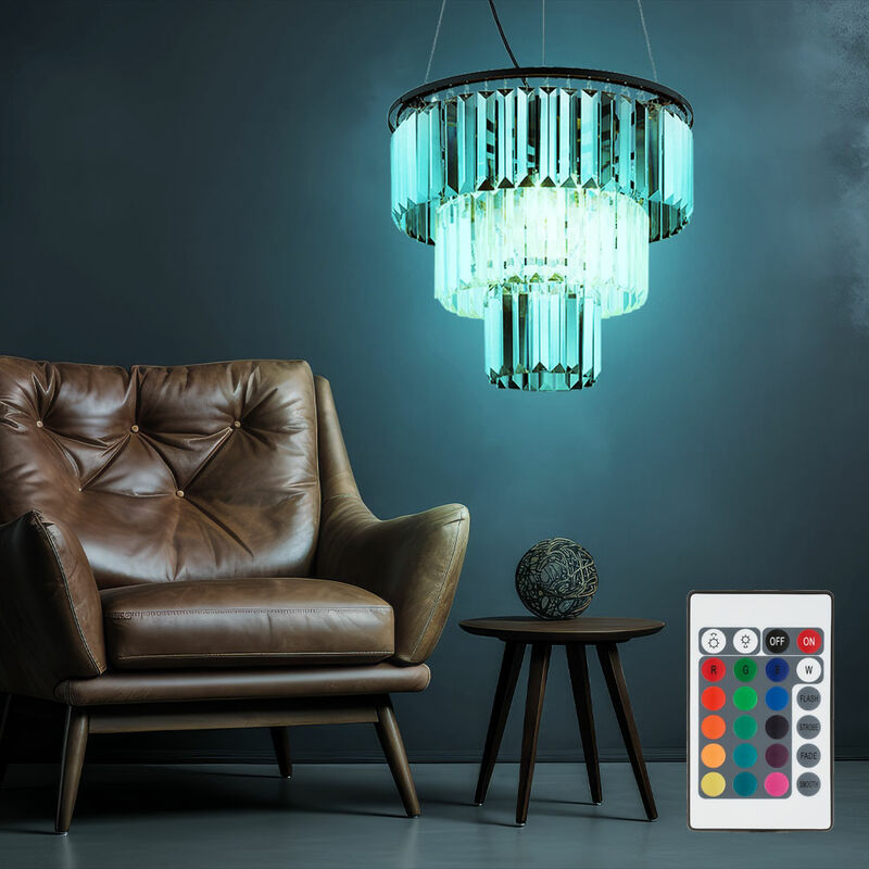 foto del prodotto globo lampadario con cristalli di vetro, lampada a sospensione, lampada a sospensione in cristallo, sala da pranzo, trasparente fum , dimmerabile