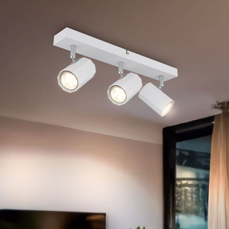 foto del prodotto globo lighting faretto da soffitto 3 fiamme gu10 soffitto bianco soggiorno, orientabile, alluminio metallo, 3x gu10, lxlxh 39x6x14,5 cm