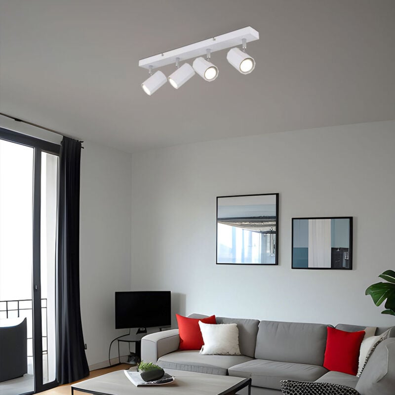 foto del prodotto globo lighting faretto da soffitto 4 fiamme bianco 4 fiamme gu10 lampada da soffitto per soggiorno, orientabile, alluminio, metallo, 4x gu10, lxlxh