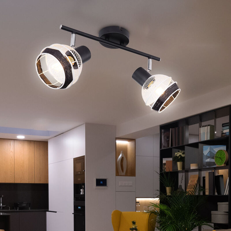 foto del prodotto globo lighting faretto da soffitto faretti mobili corda di canapa griglia metallica illuminazione nera