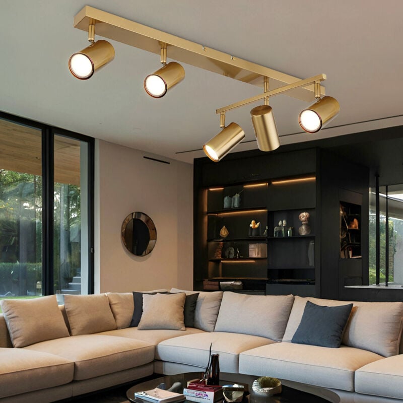 foto del prodotto globo lighting faretto da soffitto lampada da soffitto a 5 luci lampada da soggiorno dorata, faretti mobili, 5x gu10, lxh 70 x 17 cm