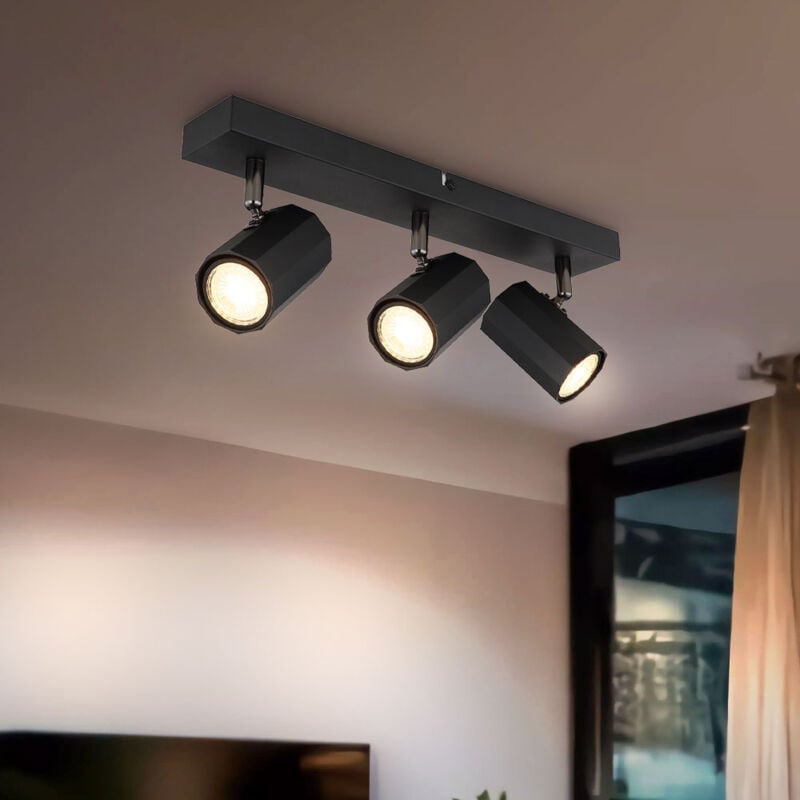 foto del prodotto globo lighting faretto da soffitto nero 3 fiamme gu10 lampada da soffitto per soggiorno, orientabile, alluminio metallo, 3x gu10, lxlxh 39x6x14,5 cm