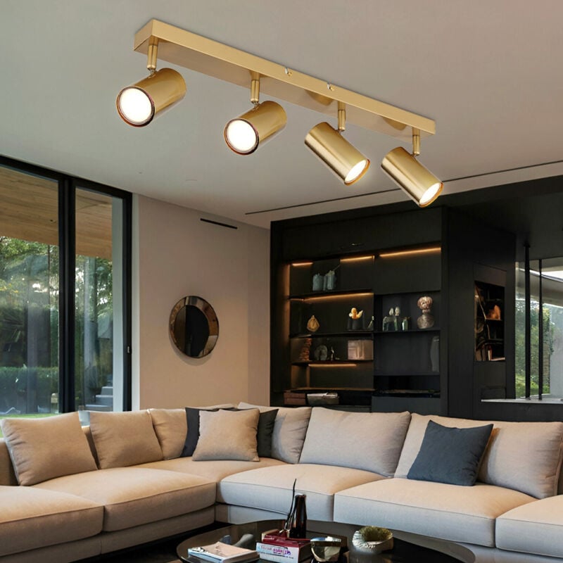 foto del prodotto globo lighting faretto da soffitto plafoniera a 4 luci lampada da soggiorno dorata, faretti mobili, 4 prese gu10, lxpxh 56x6x12 cm
