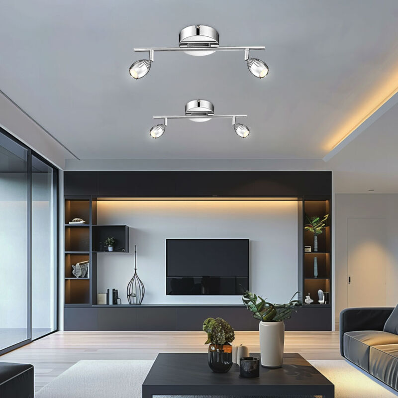 foto del prodotto globo lighting faretto da soffitto plafoniera led da soggiorno a 2 luci argento, faretti orientabili, 2x 5w 400lm bianco caldo, lxl 38 x 13 cm, set