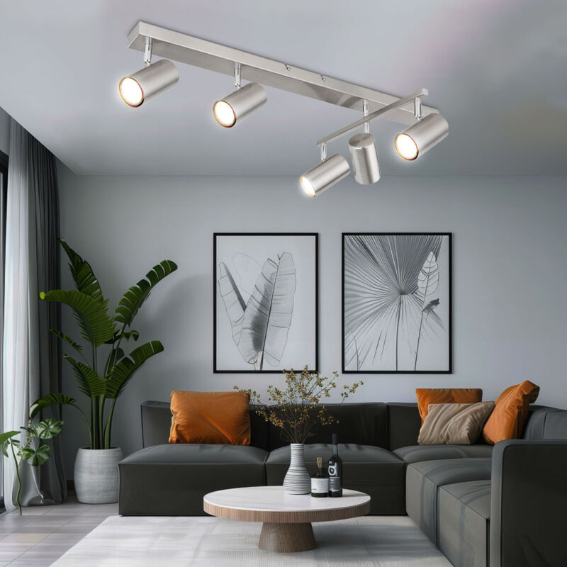 foto del prodotto globo lighting faretto da soffitto silver spot plafoniera spot strip 5 fiamme, metallo scandinavo cromato, 5 prese gu10, lxpxa 70x35x17 cm