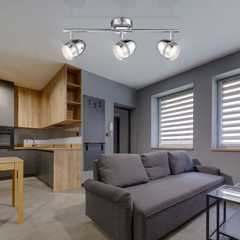 foto del prodotto globo lighting faretto lampada da soffitto plafoniera lampada da soggiorno, 3 faretti mobili, metallo cromato, 3x led 3 watt 200 lumen bianco
