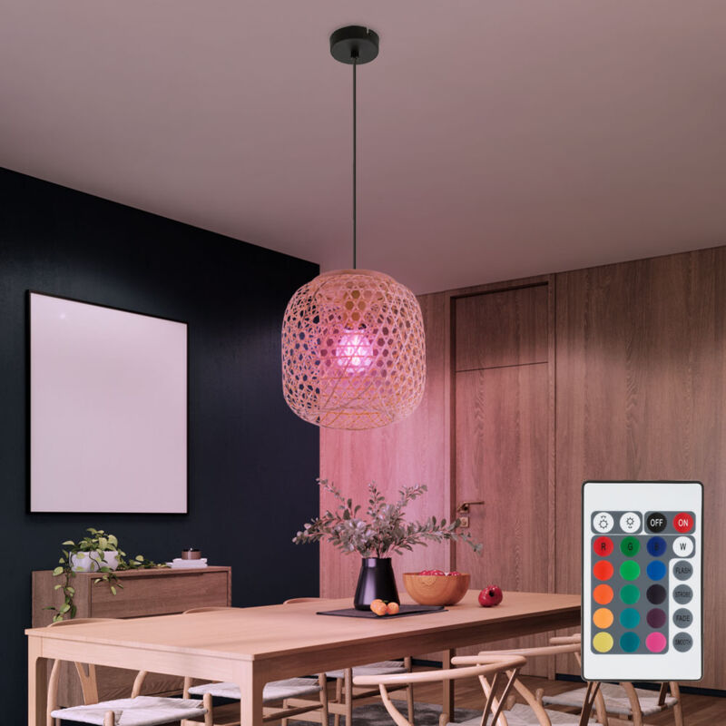 foto del prodotto globo lighting lampada a sospensione, dimmerabile con telecomando, lampada da tavolo da pranzo a led, luce da soggiorno, rete di bamb , cambio