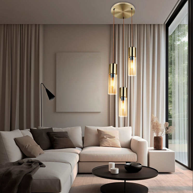foto del prodotto globo lighting lampada a sospensione led a 3 fiamme da soffitto lampada a sospensione in metallo e vetro lampada a sospensione, metallo ottone
