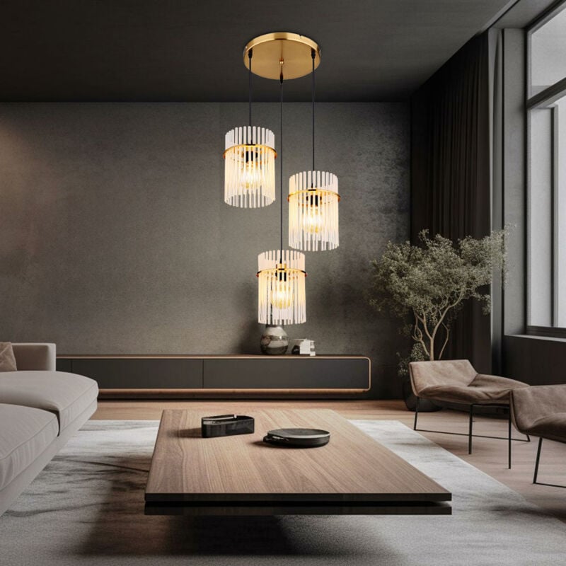 foto del prodotto globo lighting lampada a sospensione led per tavolo da pranzo lampada a sospensione per soggiorno 3 fiamme, metallo nero legno marrone vetro fumo,