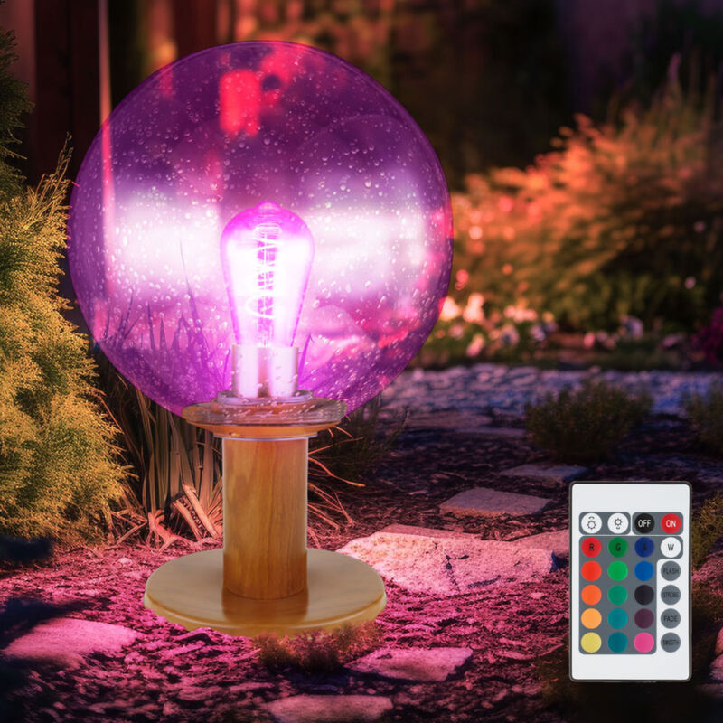 foto del prodotto globo lighting lampada da giardino lampada da terra base lampada da esterno lampada da terra, sfera di vetro effetto legno alluminio, aspetto