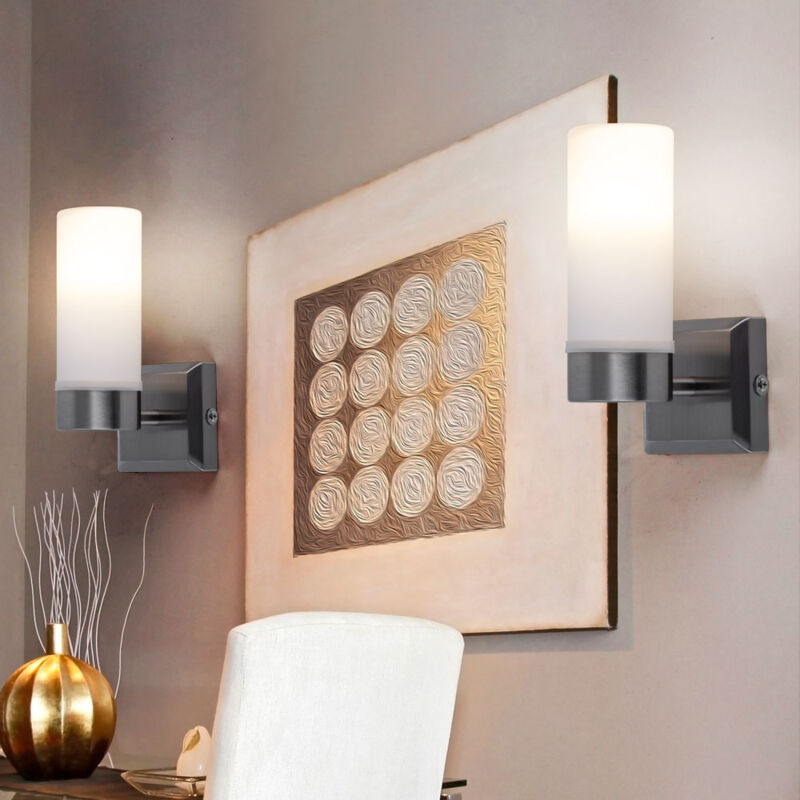foto del prodotto globo lighting lampada da parete a led in vetro ip44 lampada da bagno in vetro opale lampada da parete per bagno, metallo nichel opaco, 1x 6w 300lm