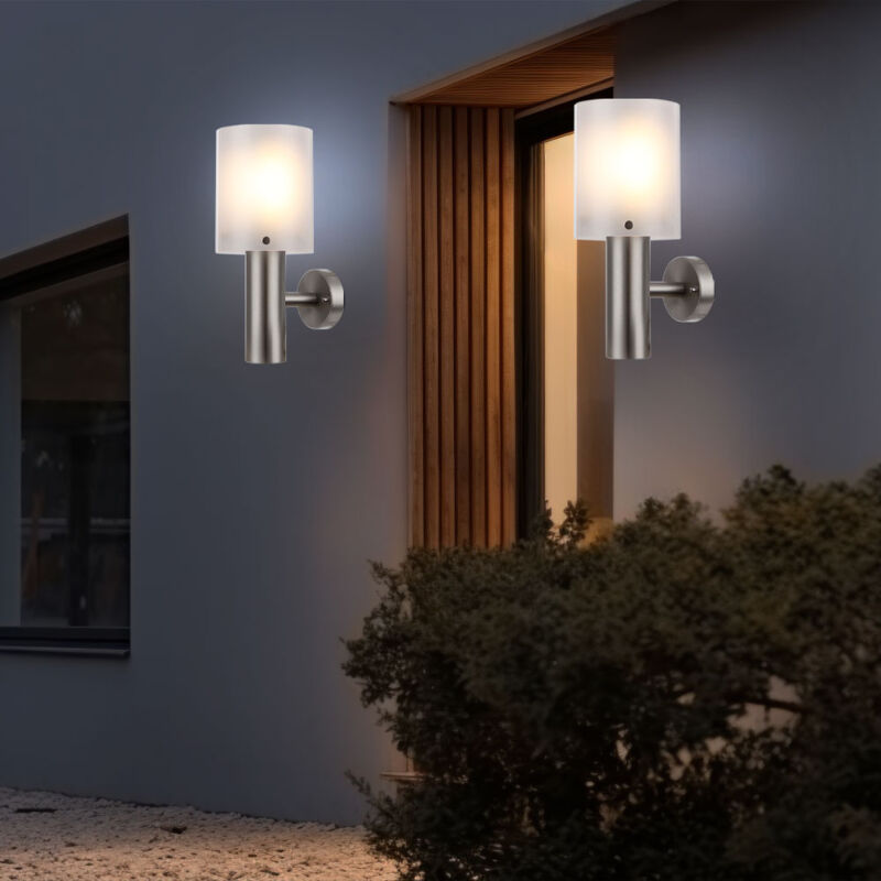 foto del prodotto globo lighting lampada da parete applique da esterno lampada da parete per casa terrazza, ip44, acciaio inossidabile argento opale, 1x led 11w