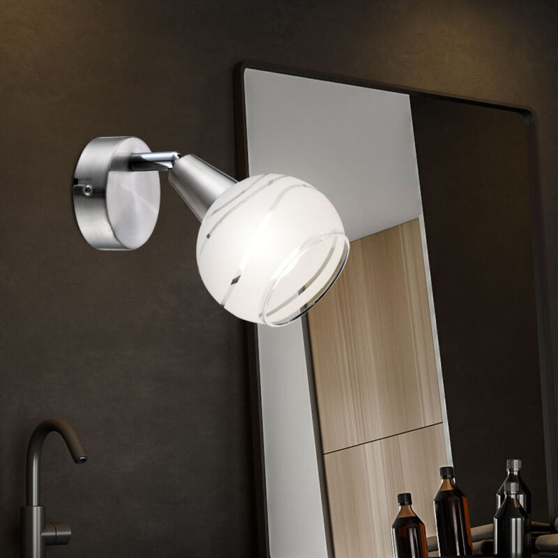 foto del prodotto globo lighting lampada da parete lampada da parete spot di vetro da soggiorno regolabile led argento, metallo nichel, 1x led e14, h 15 cm