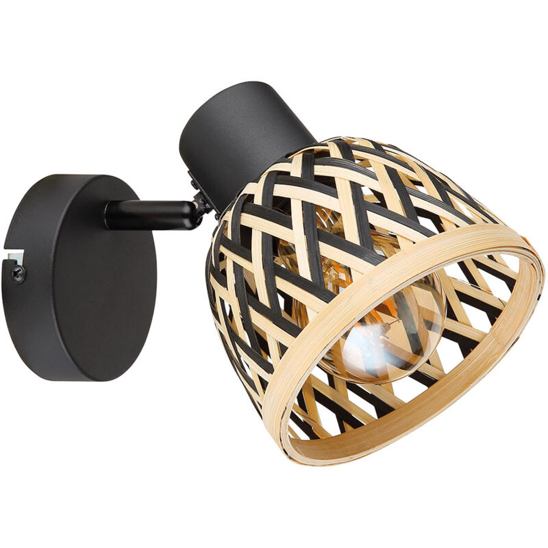 foto del prodotto globo lighting lampada da parete lampada da soggiorno in stile boho faretto da parete marrone bamb , paralume punto intrecciato regolabile, nero,