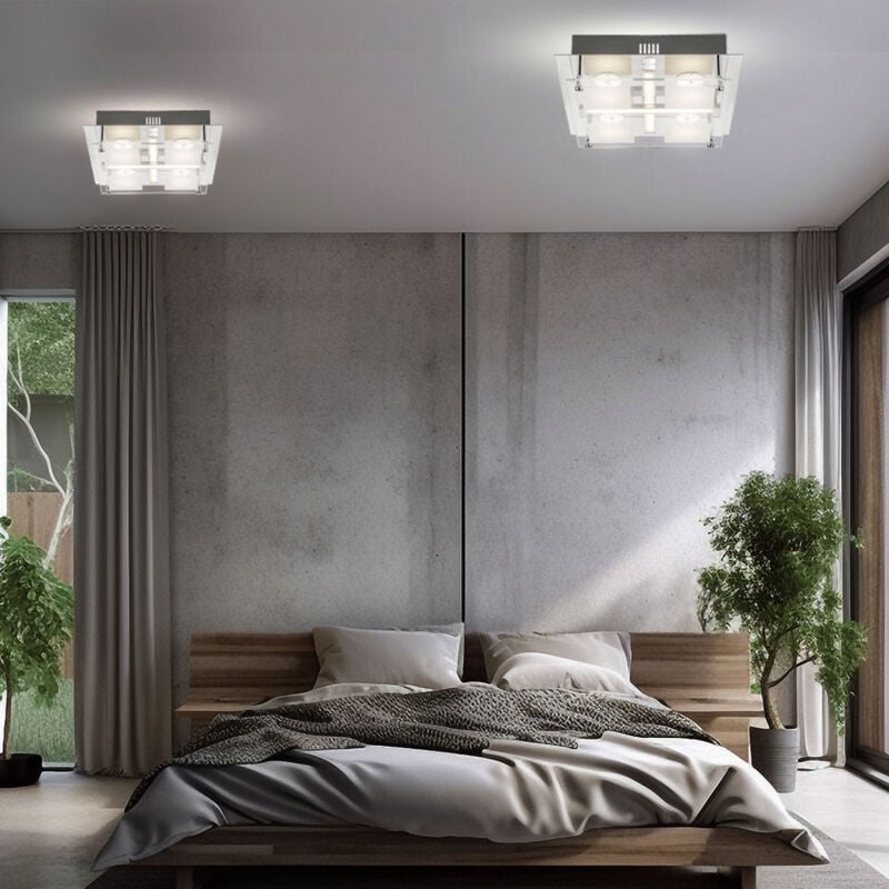 foto del prodotto globo lighting lampada da soffitto a led plafoniera soggiorno lampada da soffitto faretto lampada da camera da letto, vetro cromato, led 18w 1260lm