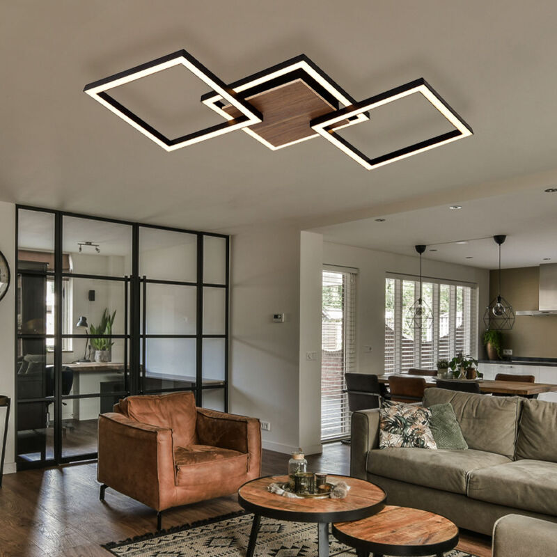 foto del prodotto globo lighting lampada da soffitto aspetto legno plafoniera da soggiorno lampada led design marrone chiaro nero, 24w 1400lm bianco caldo, lxh