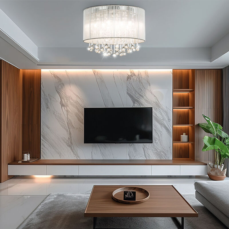 foto del prodotto globo lighting lampada da soffitto cristalli di vetro lampada da soffitto soggiorno lampada tonda argento cromato con cristalli di vetro, metallo
