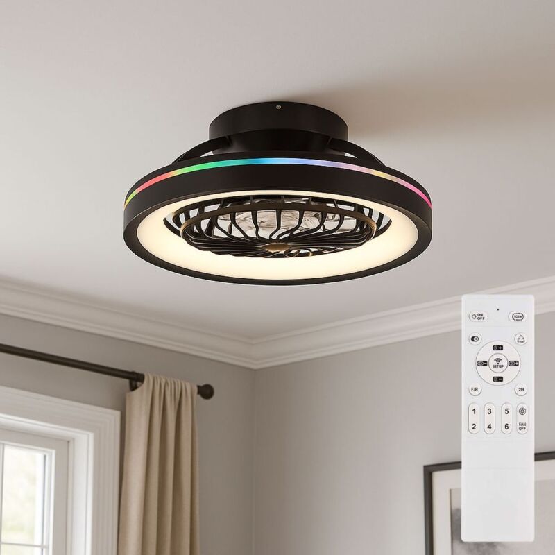 foto del prodotto globo lighting - lampada da soffitto fan ventilatore da camera cooler luce da soggiorno, cct 2700-6500k rgb led telecomando dimmerabile funzione di memoria timer luce notturna, p 48 cm
