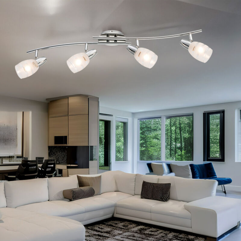 foto del prodotto globo lighting lampada da soffitto faretto da soffitto a 4 fiamme lampada da soffitto, spot in vetro satinato cromato, 4x e14, lxh 81x19 cm