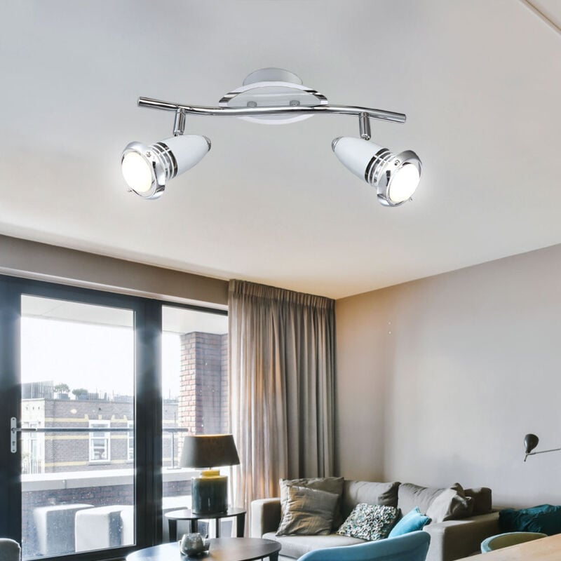 foto del prodotto globo lighting lampada da soffitto faretto led per sala da pranzo cromato con faretti orientabili, bianco argento, 2x4 watt 2x 250 lumen 3000