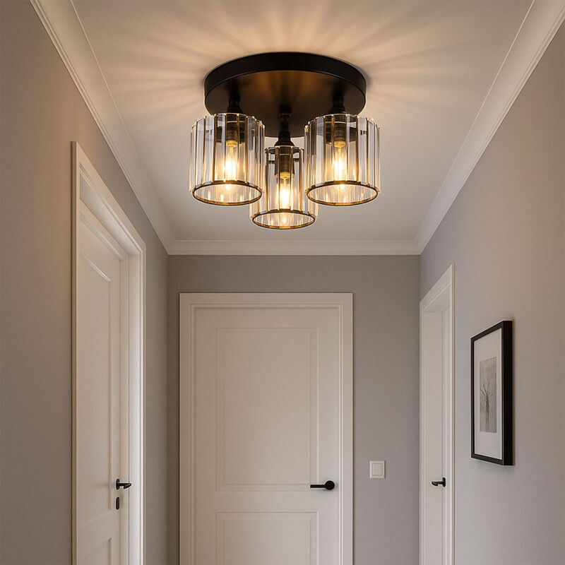 foto del prodotto globo lighting lampada da soffitto, lampada da soggiorno, rotonda, cristalli acrilici, camera da letto, metallo nero, 3x e27, pxh 35x18 cm