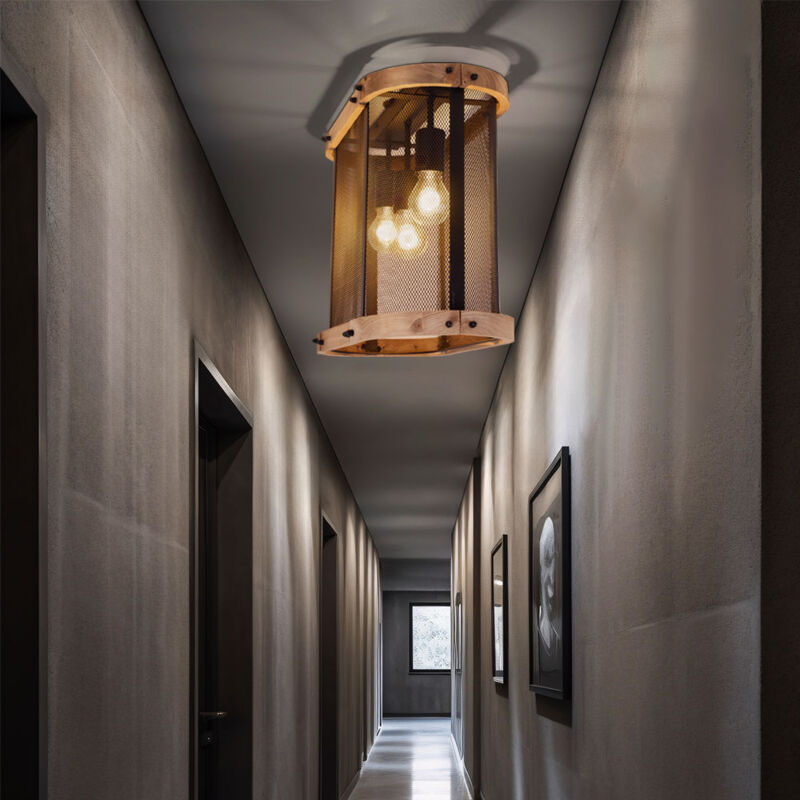 foto del prodotto globo lighting lampada da soffitto plafoniera in legno luce soggiorno lampada sala da pranzo luce, 3 luci industriale, metallo nero legno marrone