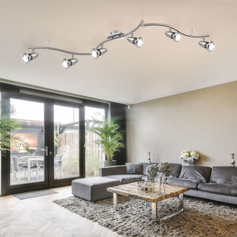 foto del prodotto globo lighting lampada da soffitto plafoniera orientabile a 6 luci faretti da soffitto mobili, nichel opaco, cromo, 6x led bianco caldo, lxpxa