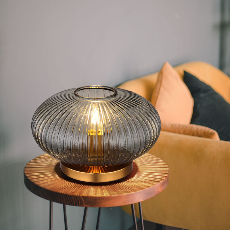 foto del prodotto globo lighting lampada da tavolo a led in vetro fum retro lampada da comodino lampada da tavolo soggiorno, metallo ottone, 1x e27 filamento led