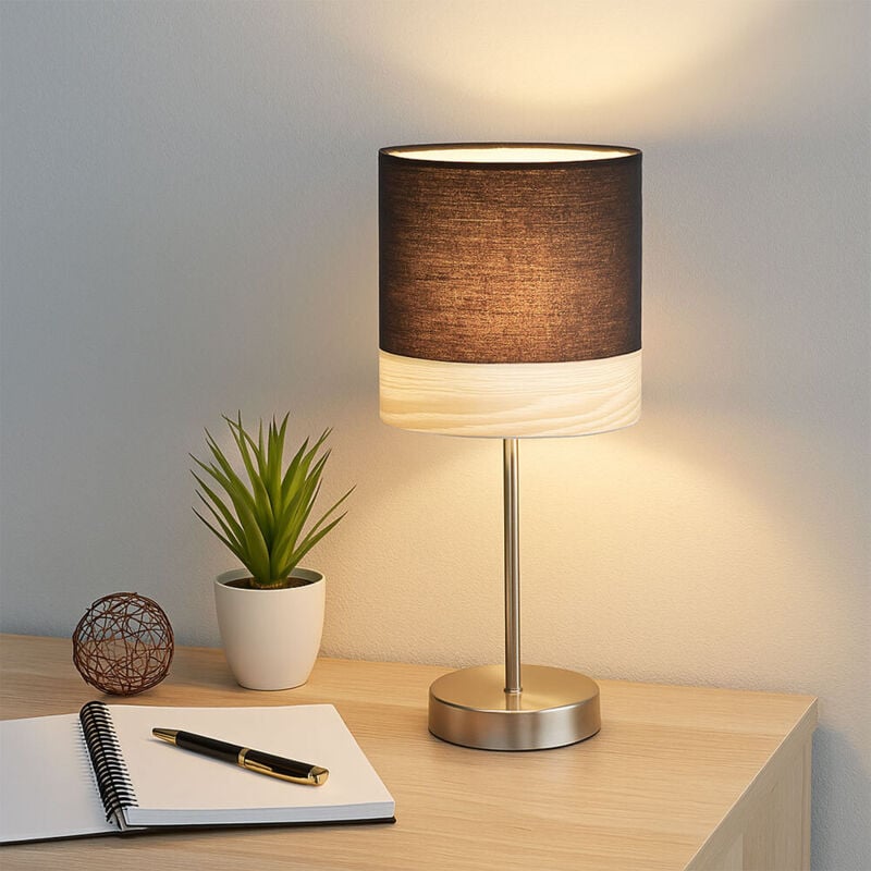 foto del prodotto globo lighting lampada da tavolo a led lampada da comodino lampada da tavolo lampada da camera lampada da lettura, nichel opaco, legno tessile, 3w