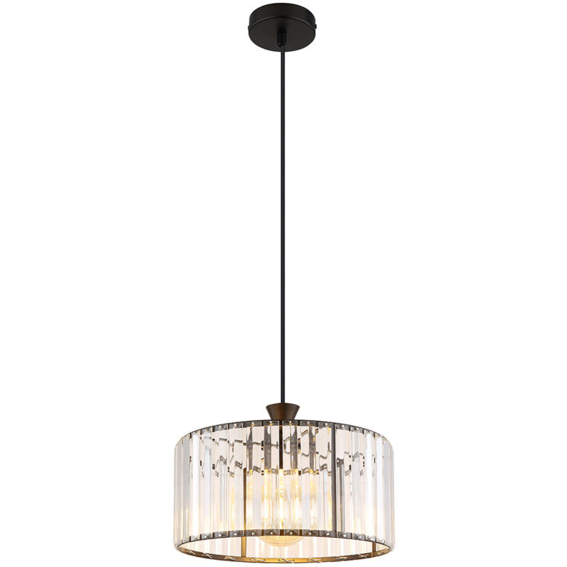 foto del prodotto globo lighting lampada da tavolo a sospensione lampada da soggiorno in cristallo lampada a sospensione color fumo, metallo effetto legno, 1x e27,