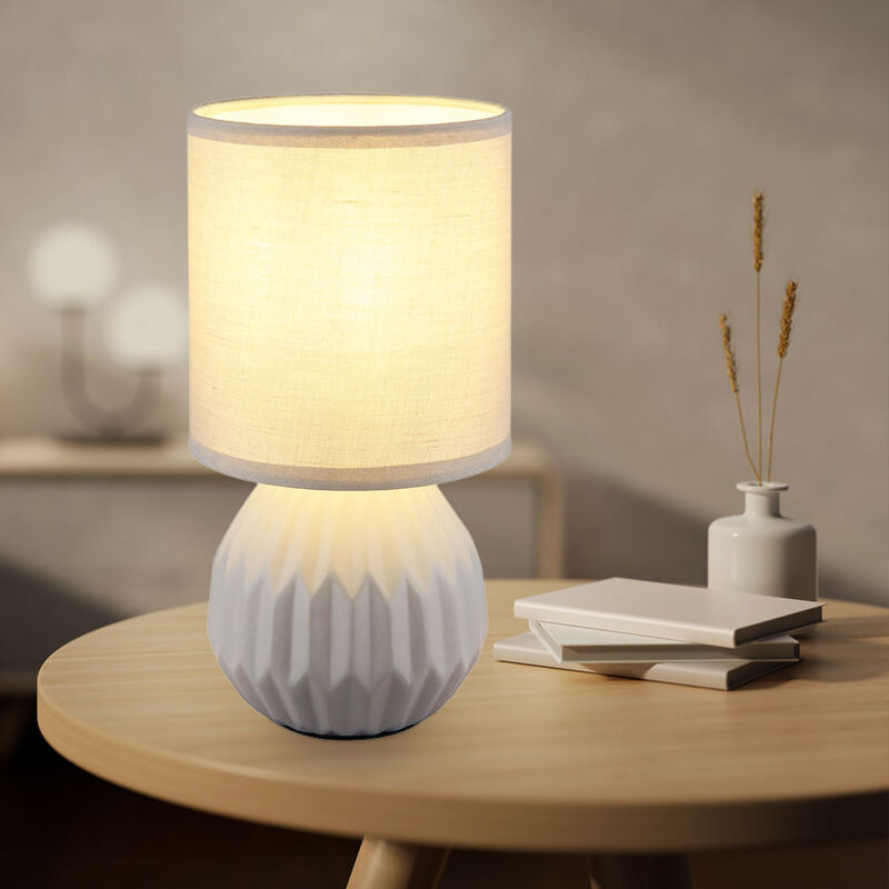 foto del prodotto globo lighting lampada da tavolo in ceramica grigia lampada da tavolo lampada laterale lampada da soggiorno tessile, 1x e14, dxh 12 x 23 cm