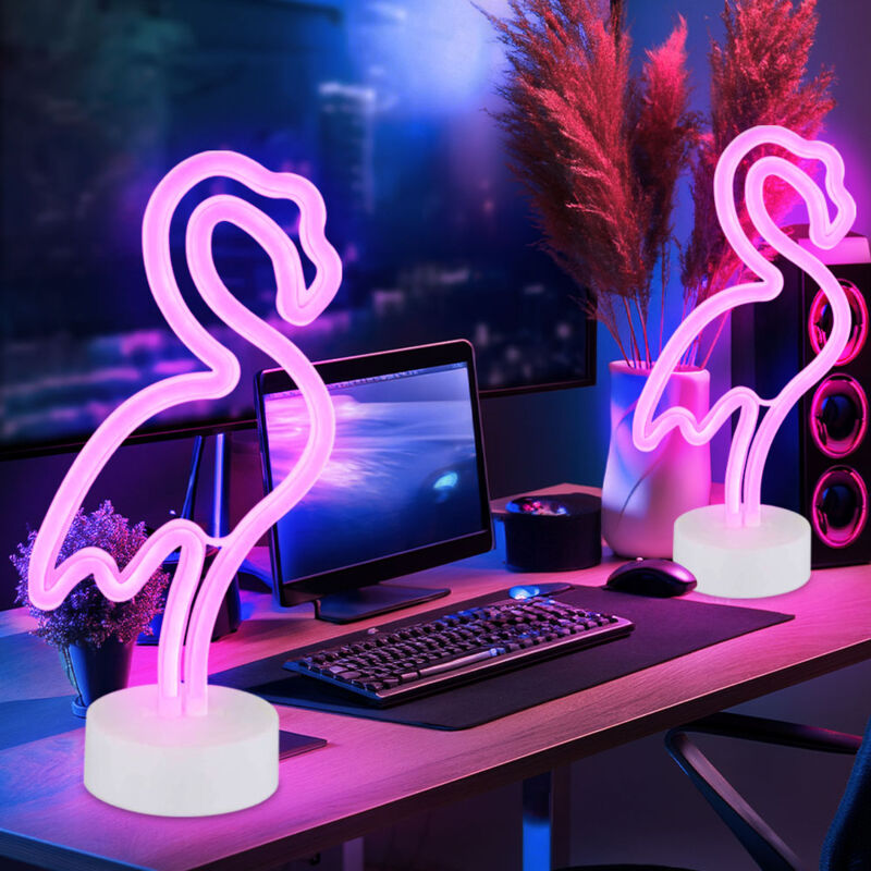 foto del prodotto globo lighting lampada da tavolo lampada al neon fenicottero camera dei bambini luce al neon lampada decorativa a batteria, plastica bianca, led 2w