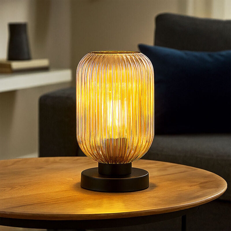 foto del prodotto globo lighting lampada da tavolo lampada da comodino lampada da soggiorno nero ambra lampada da camera da letto, vetro metallico, interruttore a