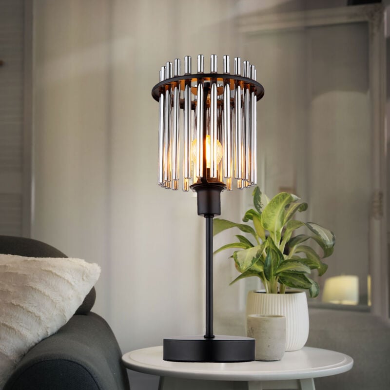 foto del prodotto globo lighting lampada da tavolo led lampada da comodino lampada da tavolo, metallo nero aste di vetro color fumo, 1x e14 filamento led bianco