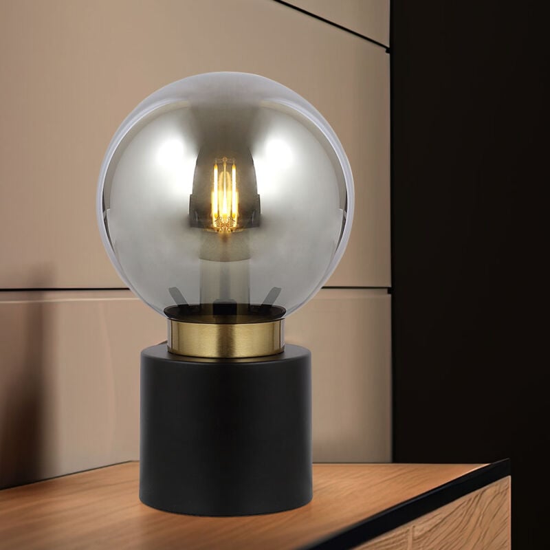 foto del prodotto globo lighting lampada da tavolo nera lampada da salotto lampada da comodino in ottone lampada da camera da letto, vetro fum , 1x presa e14, dxh