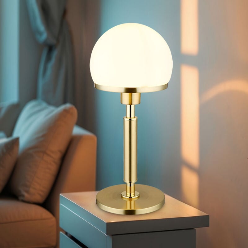 foto del prodotto globo lighting lampada da tavolo soggiorno lampada da comodino color ottone, vetro metallico, 1x attacco e27, dxh 18x40 cm