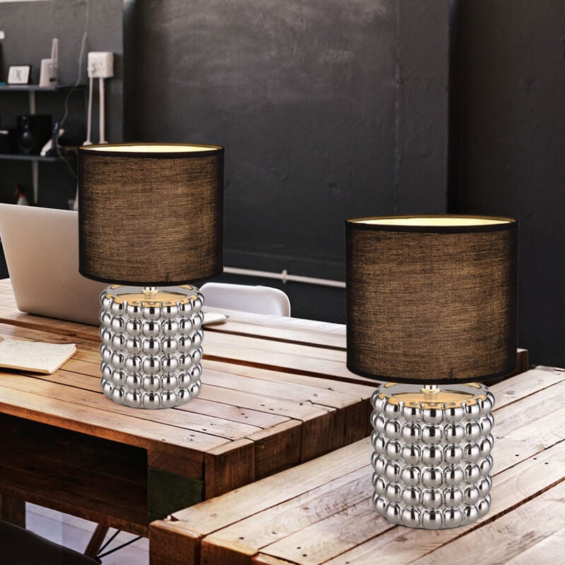 foto del prodotto globo lighting lampada da tavolo soggiorno lampada da comodino in ceramica cromo nero, paralume in tessuto, 1x attacco e14, dxh 18,5x33 cm