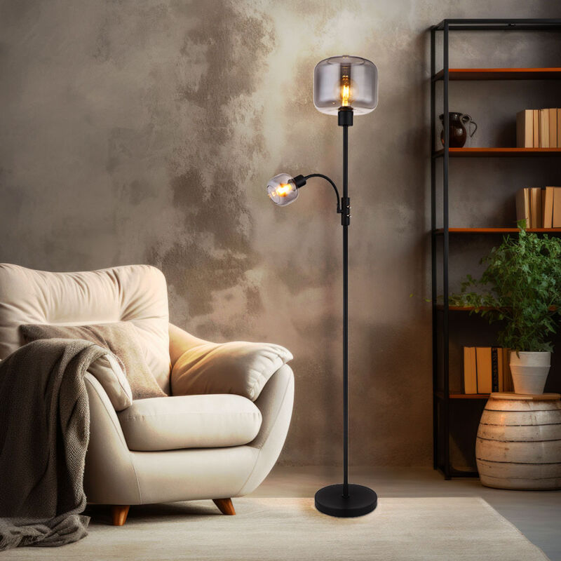 foto del prodotto globo lighting lampada da terra in vetro fum lampada da terra lampada da soggiorno lampada da lettura flexo, vetro metallico nero, luce