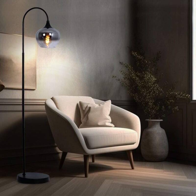 foto del prodotto globo lighting lampada da terra led in vetro fum lampada da soggiorno in piedi lampada ad arco fum nero, metallo, 1x e27 filamento led bianco
