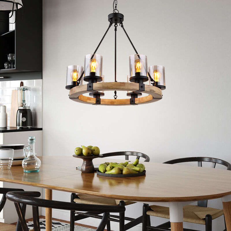 foto del prodotto globo lighting lampadario tavolo da pranzo lampada a sospensione legno nero camera da letto lampada vetro 6 fiamme, metallo, 6x prese e27, dxh