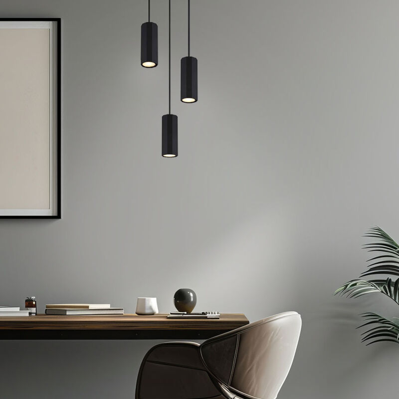 foto del prodotto globo lighting luce a sospensione lampada a sospensione per sala da pranzo nera a 3 fiamme, lampada da cucina a sospensione, alluminio metallo, 3x