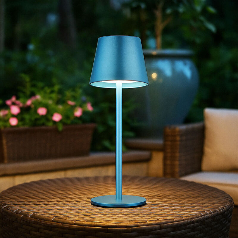 foto del prodotto globo lighting luce da esterno lampada da tavolo ricaricabile touch dimmer bottle top cct, blu, usb c, led 3w 200lm bianco caldo freddo, dxh