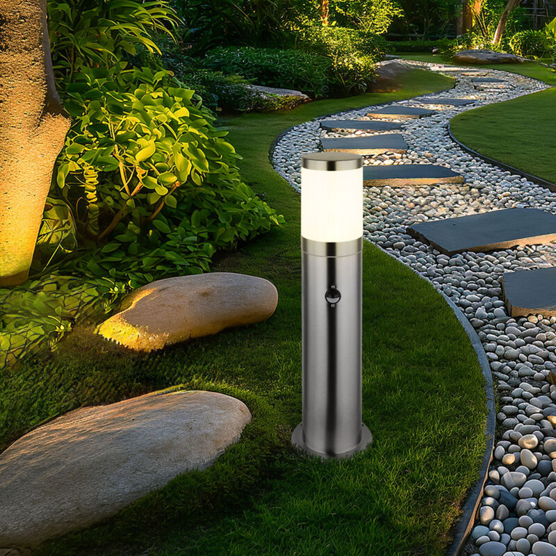 foto del prodotto globo lighting piantana led e27 lampada da terra patio luce esterna rilevatore di movimento resistente alle intemperie ip44, acciaio inox plastica,