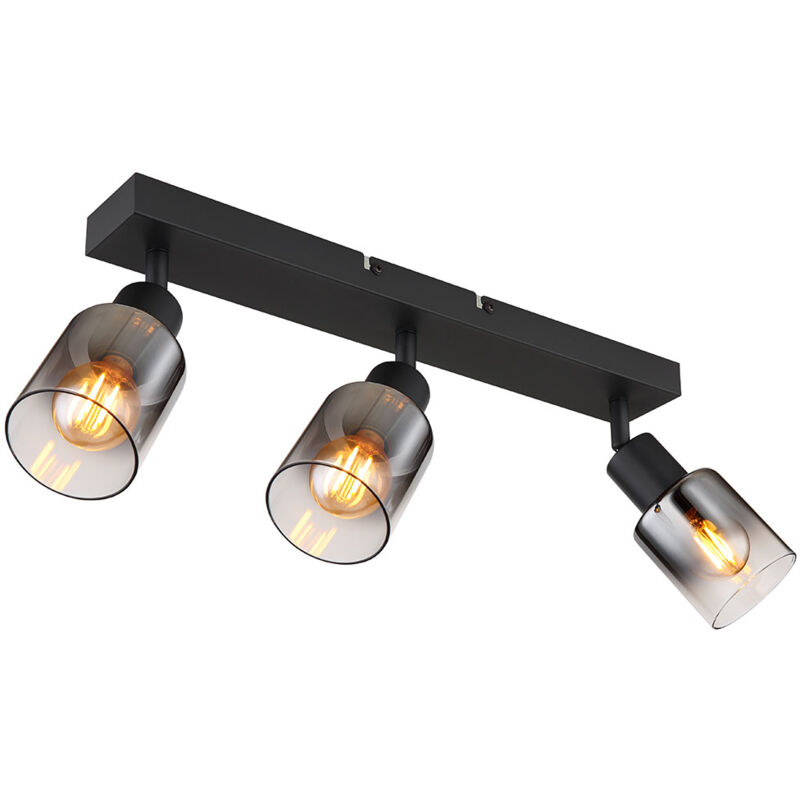 foto del prodotto globo lighting plafoniera 3 faretti nero faretto vetro fum faretti da soffitto orientabili, vetro metallo, 3x presa e14, lxlxh 41x7x13,7 cm