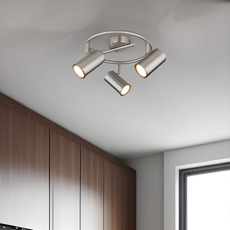 foto del prodotto globo lighting plafoniera 3 fiamme soggiorno lampada faretto nichel opaco plafoniera camera da letto plafoniera faretto mobile, 3x gu10, dxh 25 x