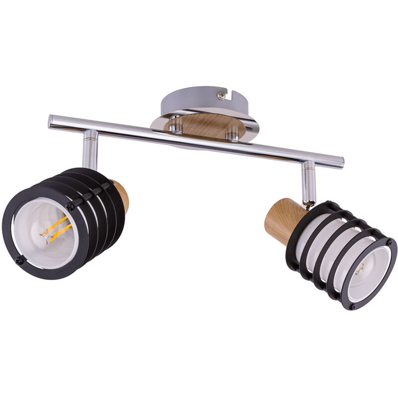 foto del prodotto globo lighting plafoniera a 2 fiamme in metallo lampada a sospensione sala da pranzo design legno cromato anelli scuri, punti mobili, 2x e14