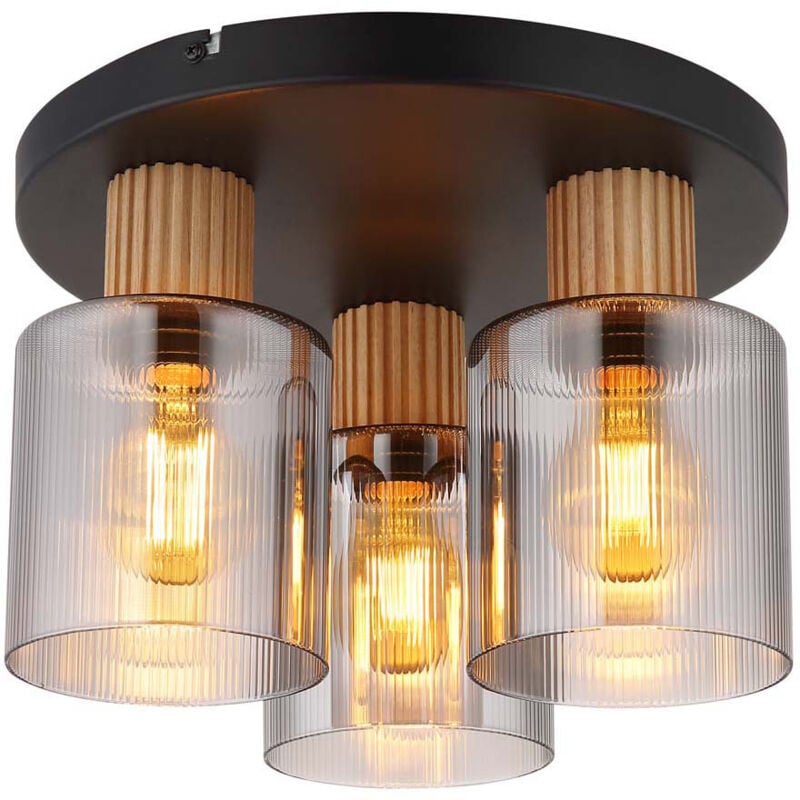 foto del prodotto globo lighting plafoniera camera da letto lampada in legno paralume in vetro 3 fiamme, metallo mdf, 3x attacco e27, dxh 30x21 cm