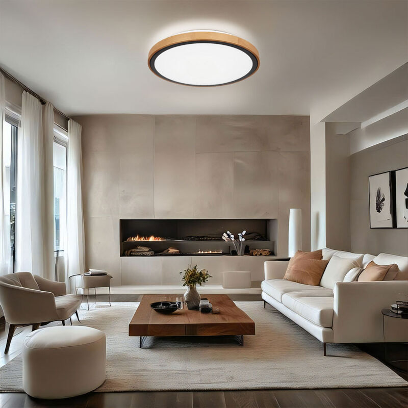 foto del prodotto globo lighting plafoniera cct lampada da soffitto camera da letto stile country luce in legno, aspetto legno marrone metallo nero opale, 1x led 24w